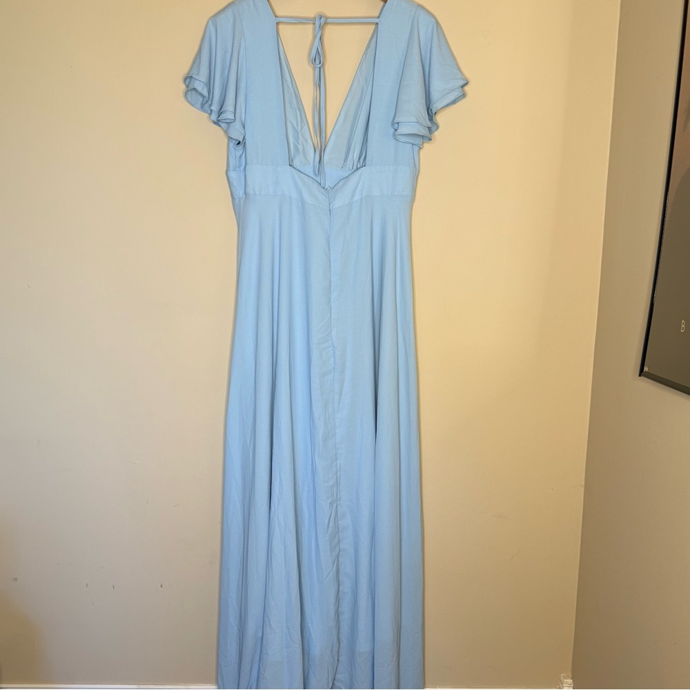 Shein Solid Tie Back Flounce Sleeve Split Thigh D… - image 5